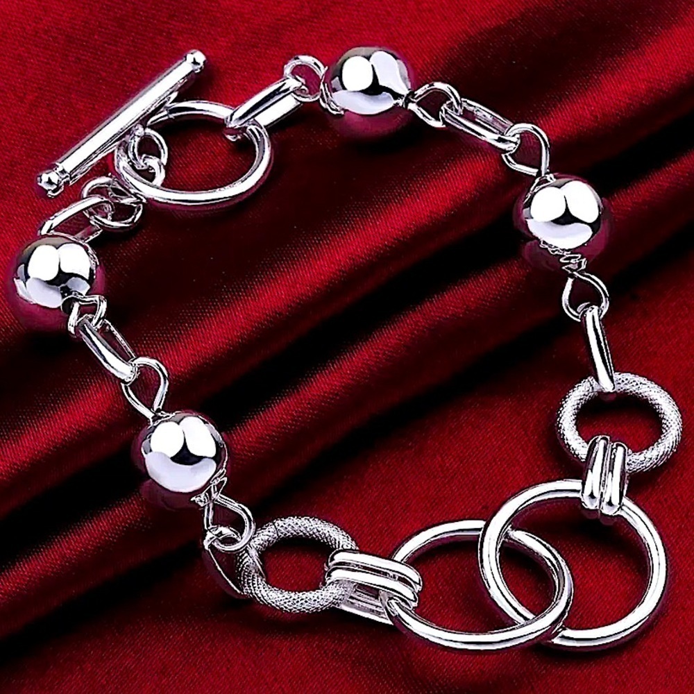 Sterling Silver O Link Bracelet Chunky Toggle Charm Trendy